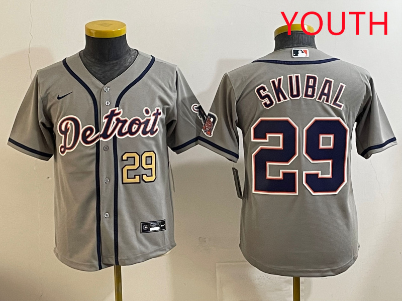 Youth 2025 Detroit Tigers 29 Skubal grey Nike MLB jersey style 3